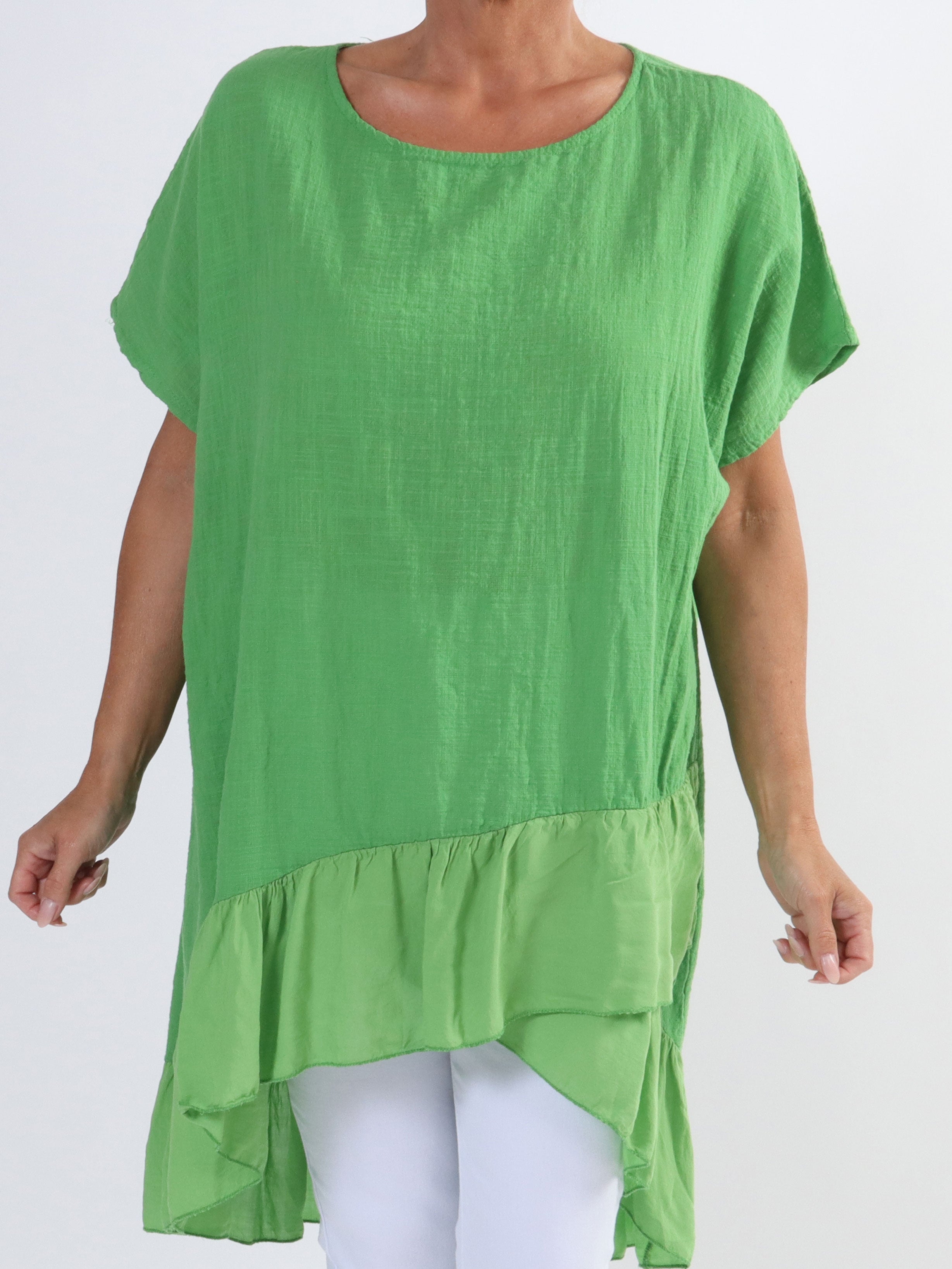 Elba - Plus size tunika i forskudt længde med flæser